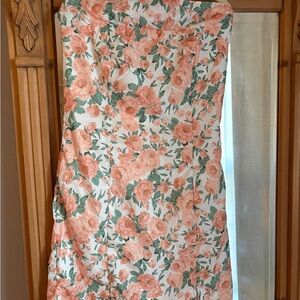 Strapless Floral Dress in Pink and Green